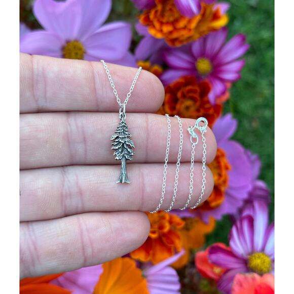 Sterling Silver Pine Tree Necklace, Silver Dimensional Pine Tree Necklace - Picture 2 of 4